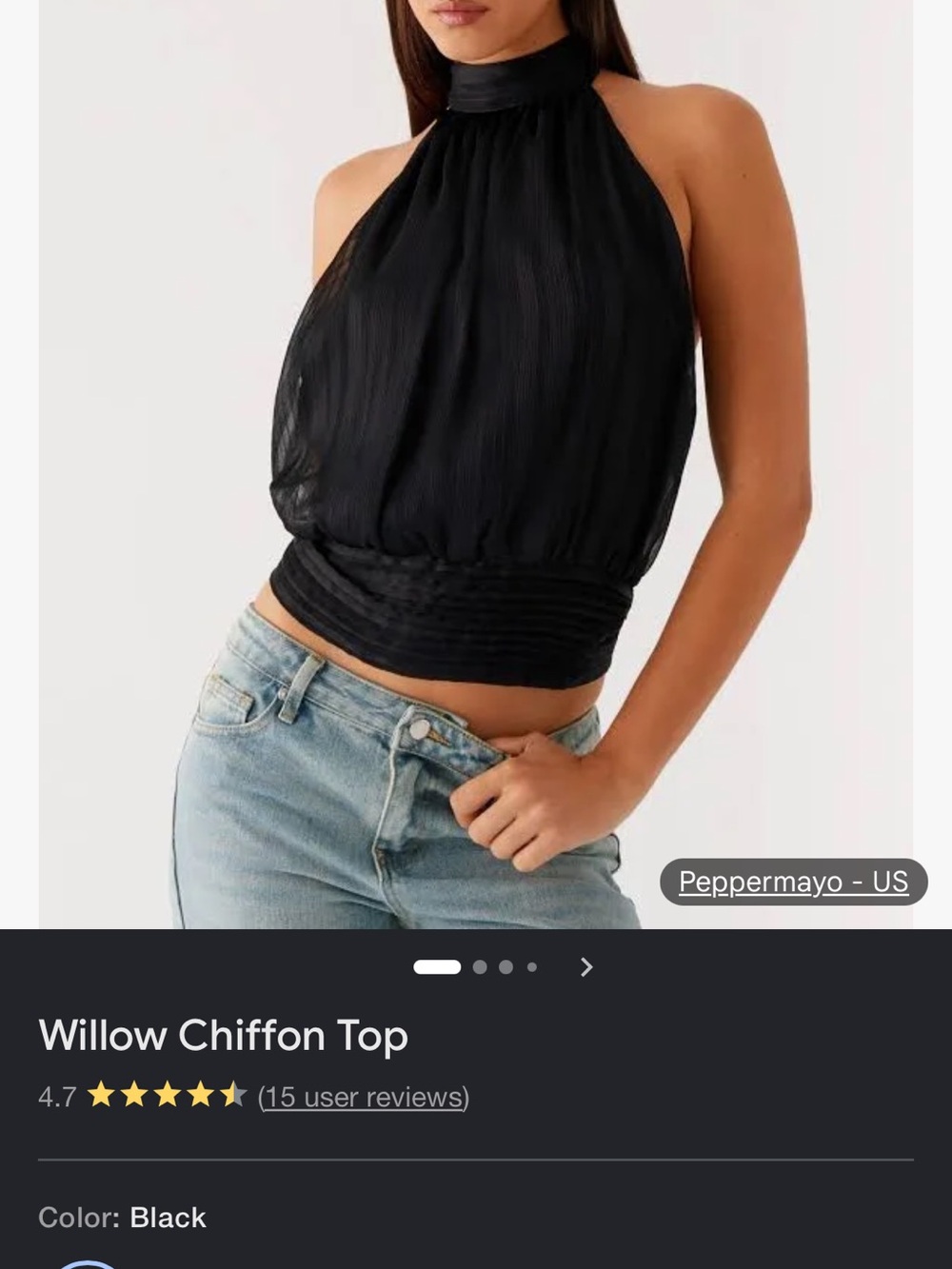NWT Peppermayo Willow Chiffon Halter Top - Black